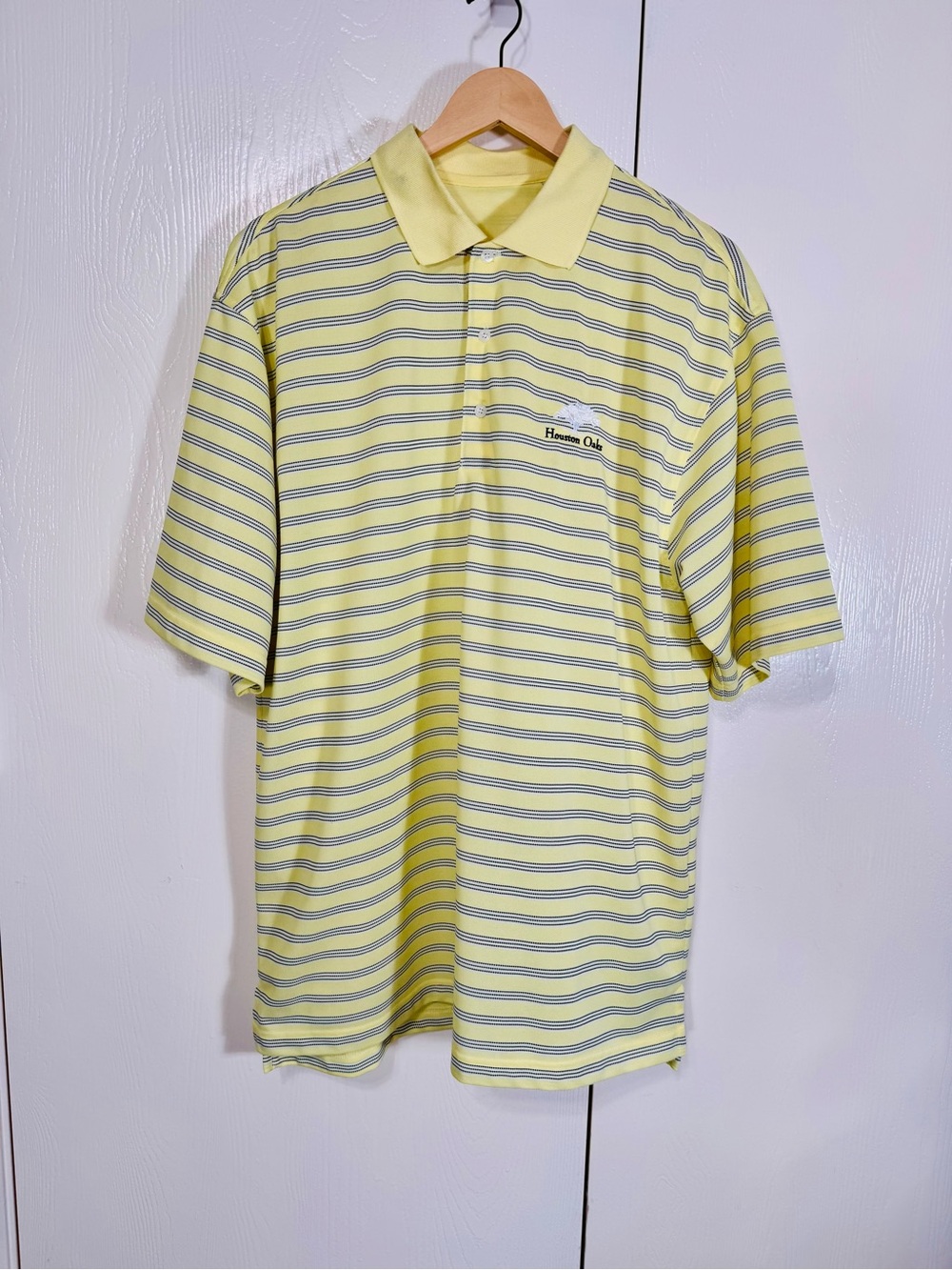 Houston Oaks‎ Yellow Stripe Golf Polo Short Sleeve Shirt XL